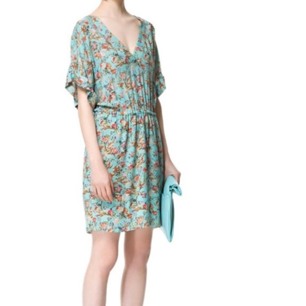 Zara Blue and Red Tie Front Mini Dress